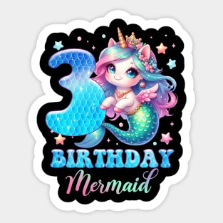 Unicorn Mermaid 3rd Birthday 3 Year Old Party Girls B-day Gift For Girls Kids Sticker